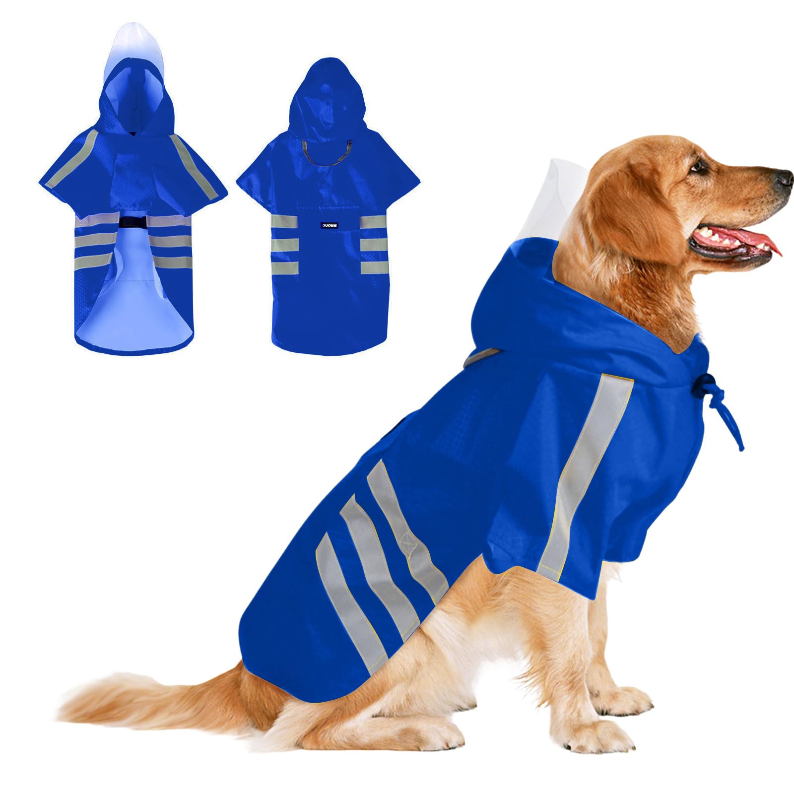 PETCUTE Waterproof Dog Raincoat,Clear Hooded Rain Jacket for Small Medium Large Dogs Puppies with Built-In Harness,Adjustable,Windproof Dog Poncho with Reflective Strip and Storage Pocket,5XL