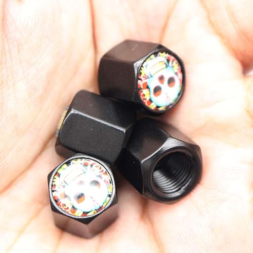Miniatura 3 de 4 unidsset car styling aleación de zinc cráneo con estilo de flor de coche válvula de neumático tapas de rueda neumáticos neumático vástago tapa de