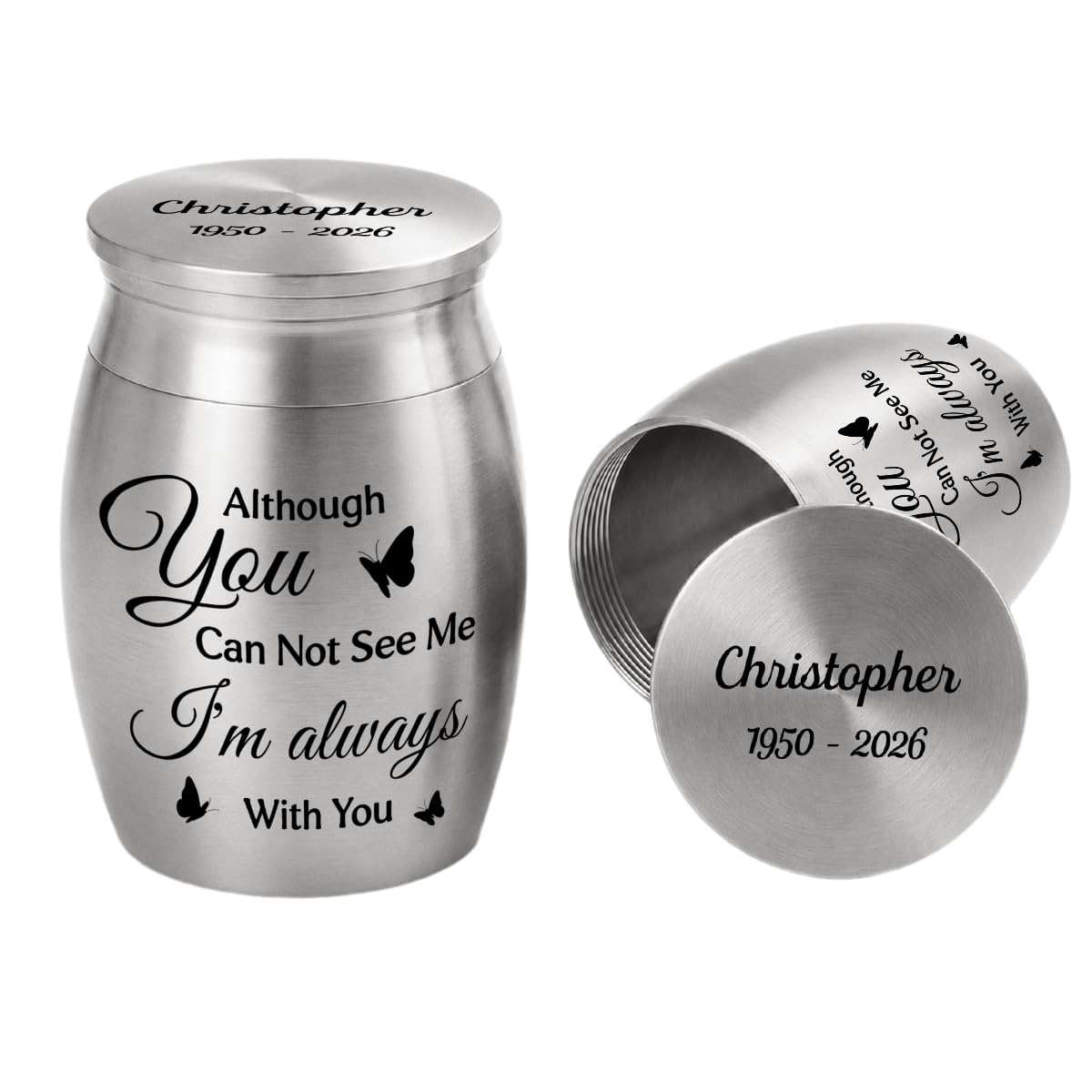 Personal Chic Personalised Mini Urn - Personalised Memorial I'm Always With You for Loss of Mum/Dad - urns for human ashes, ashes urn, small urns for human ashes, ashes keepsake (Model #2)
