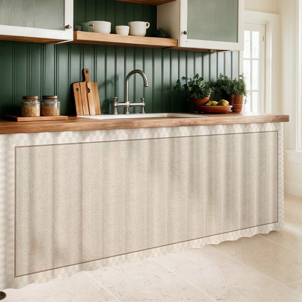 Tende da Cucina Café Tenda da Bistrò Bagno Tenda Antipolvere per Mensole Pannello a Parete Porta Sospesa Noren Tenda, Gancio e anello autoadesivo, Beige, 120x100cm