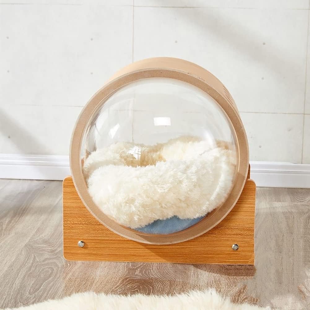 review Cat House Space Capsule: Cat Bed with Scratching Post & Removable Cushion Cat Condos Cat Nest Cat Kennel Wooden Cat Furniture for Indoor Large Small Cats
