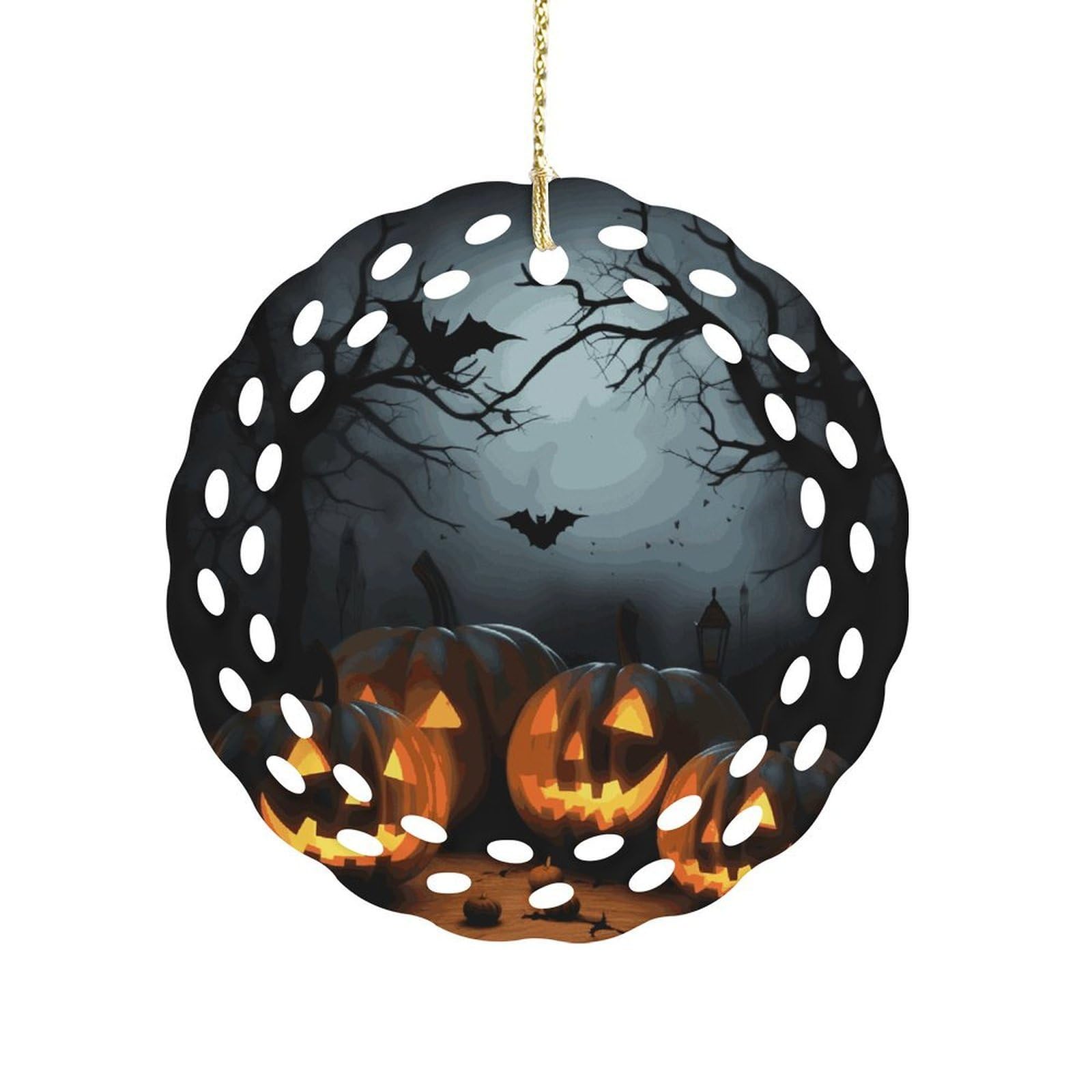 Btcowzrv Style Halloween With Pumpkins Ceramic Ornament,Round Ornaments With Hole Easy To Hang,Hanging Ornament For Wedding Party Home Window Garden Christmas Day Decor