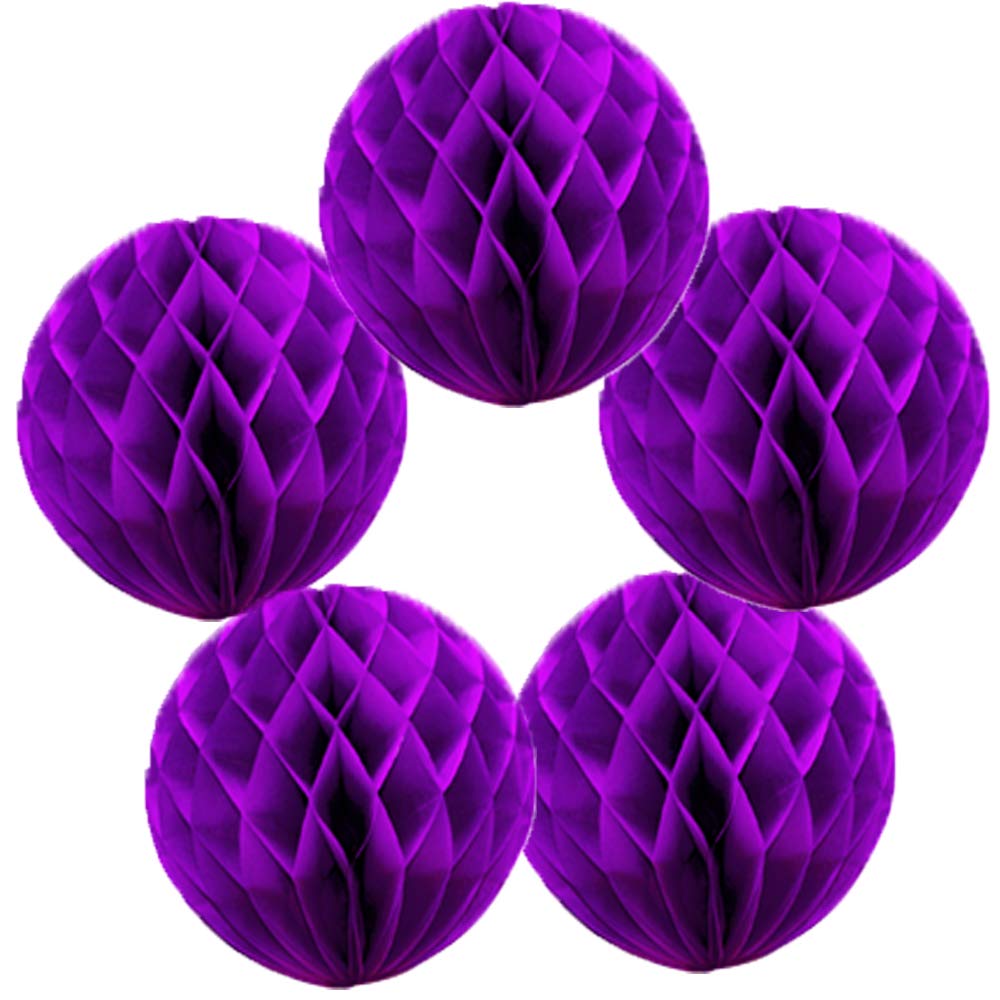 Time to Sparkle 5 Pack Tissue Paper Honeycomb Balls Table Centrepiece Lantern Garland Wedding Decoration | Ball-Purple, 8"(20cm) |