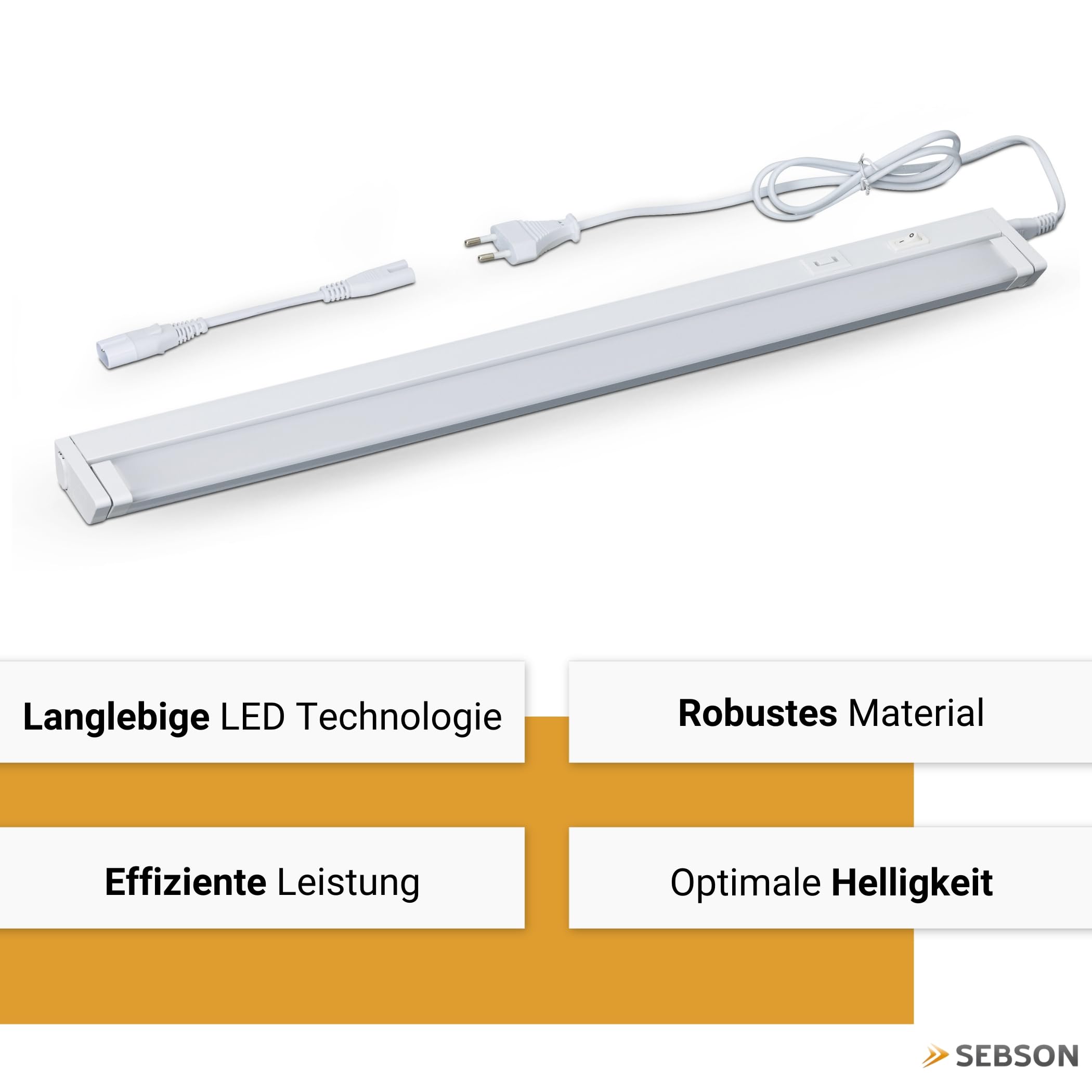 SEBSON LED Unterbauleuchte Küche 110cm, dimmbar, 3 Lichtfarben | 2700K/4000K/6500K, schwenkbar, Schalter & Stecker 230V, Lichtleiste verlängerbar
