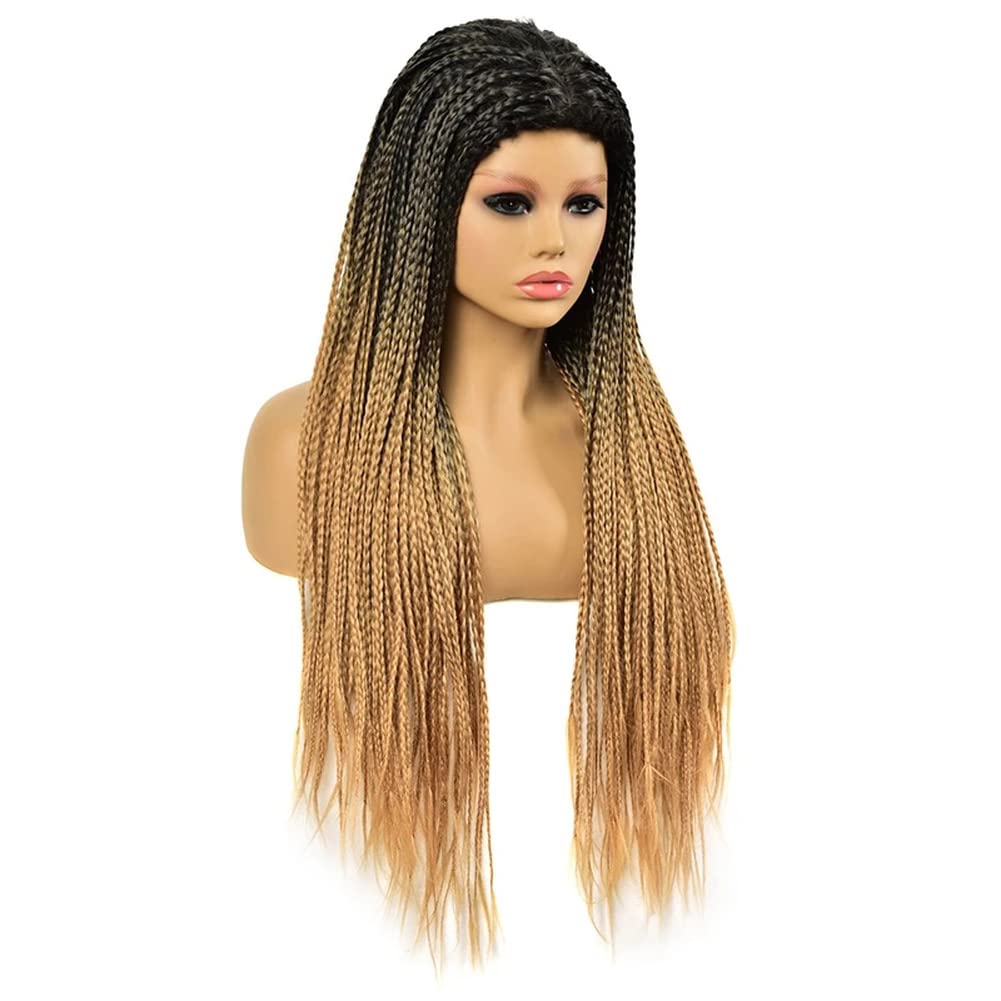 Parrucche sintetiche lunghe Ombre a 26 pollici intrecciate Parrucche per le donne nere intrecciate Parrucca finta cuoio capelluto trecce resistenti al calore Capelli
