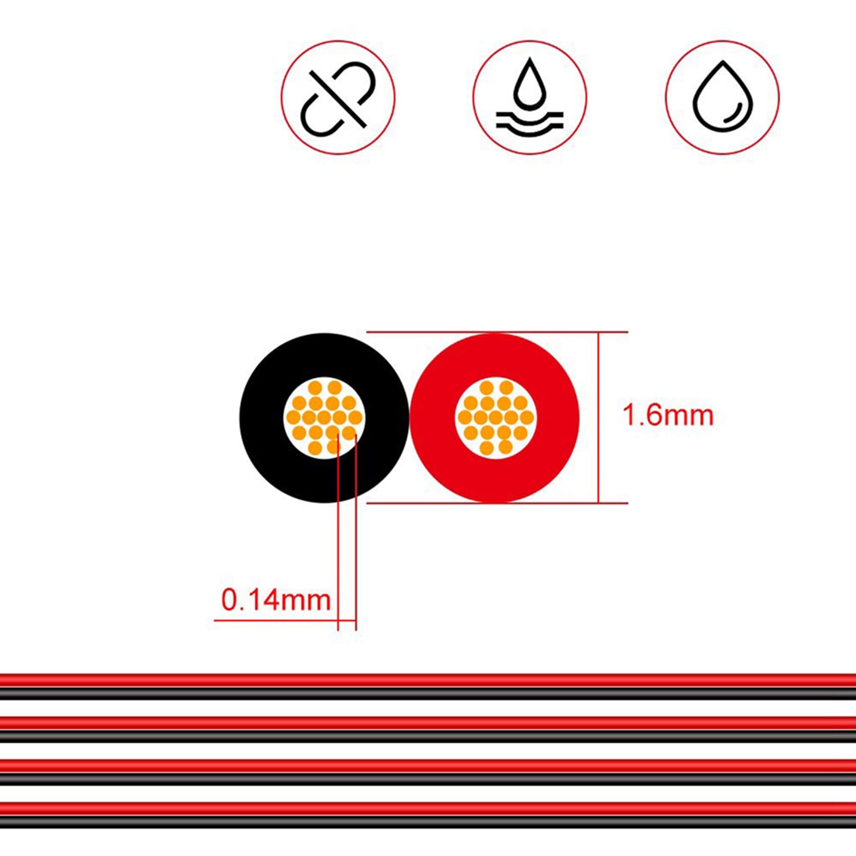 3X 2Pin Draht 100M 22AWG 12V/24V Verlängerung Kabel Rot und Schwarz 2-Adriges Verzinntes Kupfer LED Licht Leiste Power Netzkabel
