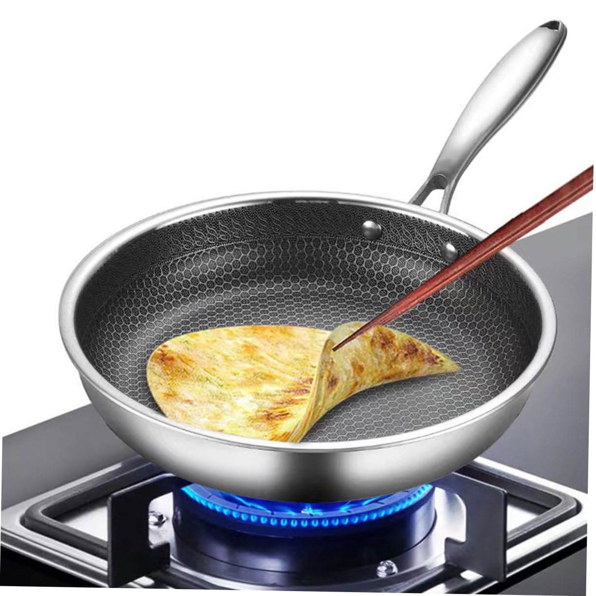 Wabenförmige Bratpfanne Silber mit Langem Griff, aus Edelstahl