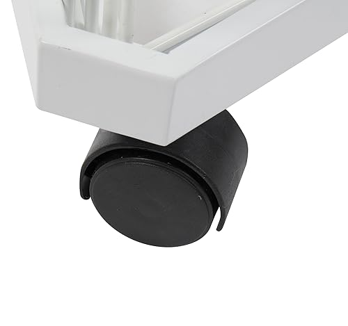 Miniatura 4 de SSWBasics Torre de rejilla de alambre triangular blanco con base y ruedas - Soporte de exhibición de pared de rejilla - Estante de exhibición de