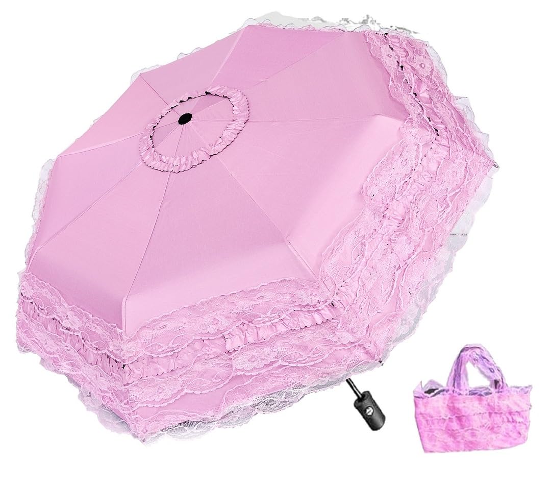 zmgmsmh Foldable Travel Umbrella Compact UV Resistance Princess Lace Parasol Umbrella Sun Umbrella for Women Girls