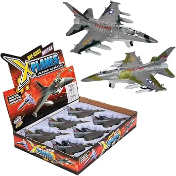 Diecast Pull Back F-16 Fighting Falcon Jets with Pullback Mechanism 1 Piece 6" Die Cast Metal, Pull Back Action. Air Force Military Collection, Cake Decorations, Aviation Party Favors 1 Pack