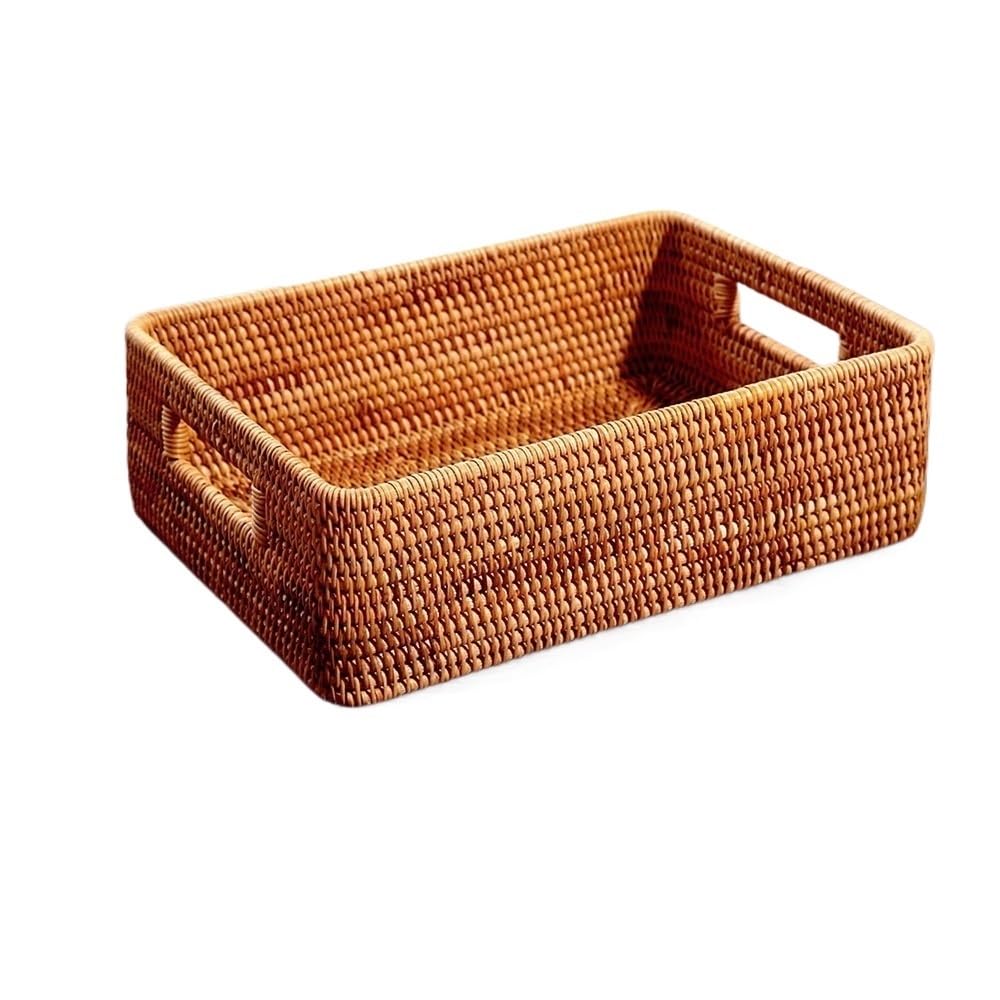 Basket Storage Box Kitchen Rectangular Portable Rattan,Japanese Desktop Hand-woven Carrying Sundries
