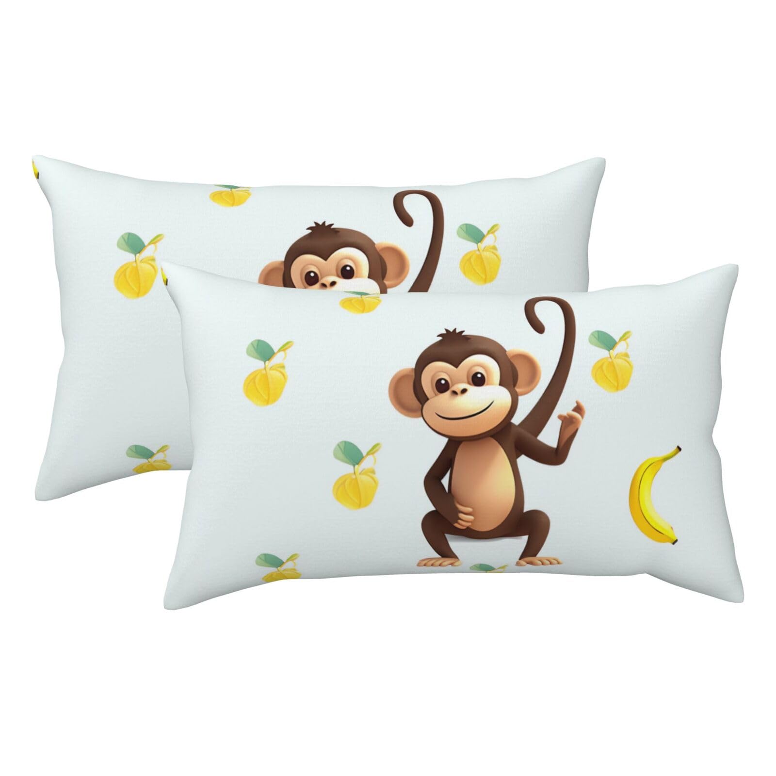 2 Pack King Size Pillow Cases for Hair and Skin Soft Breathable Pillow Case Covers with Hidden Zipper Monkey and Banana Pillowcase 20x36 Inches Pillow Covers for Sleeping Gift