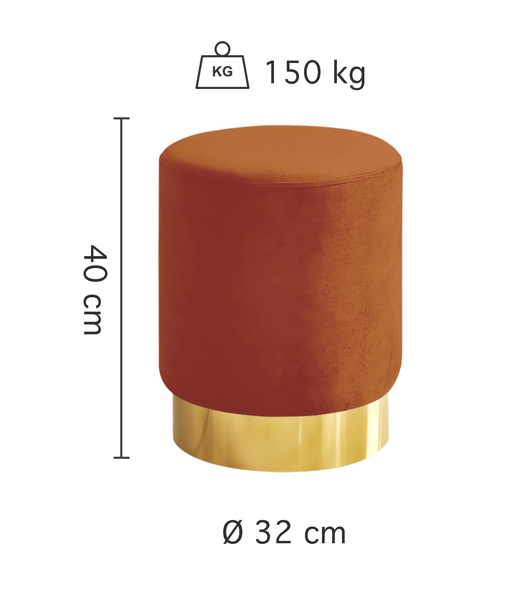 IlGruppone Pouf Cilindro Poggiapiedi Camera Design Pouff Cameretta con Base Dorata Salotto in Velluto Sgabello - Ruggine