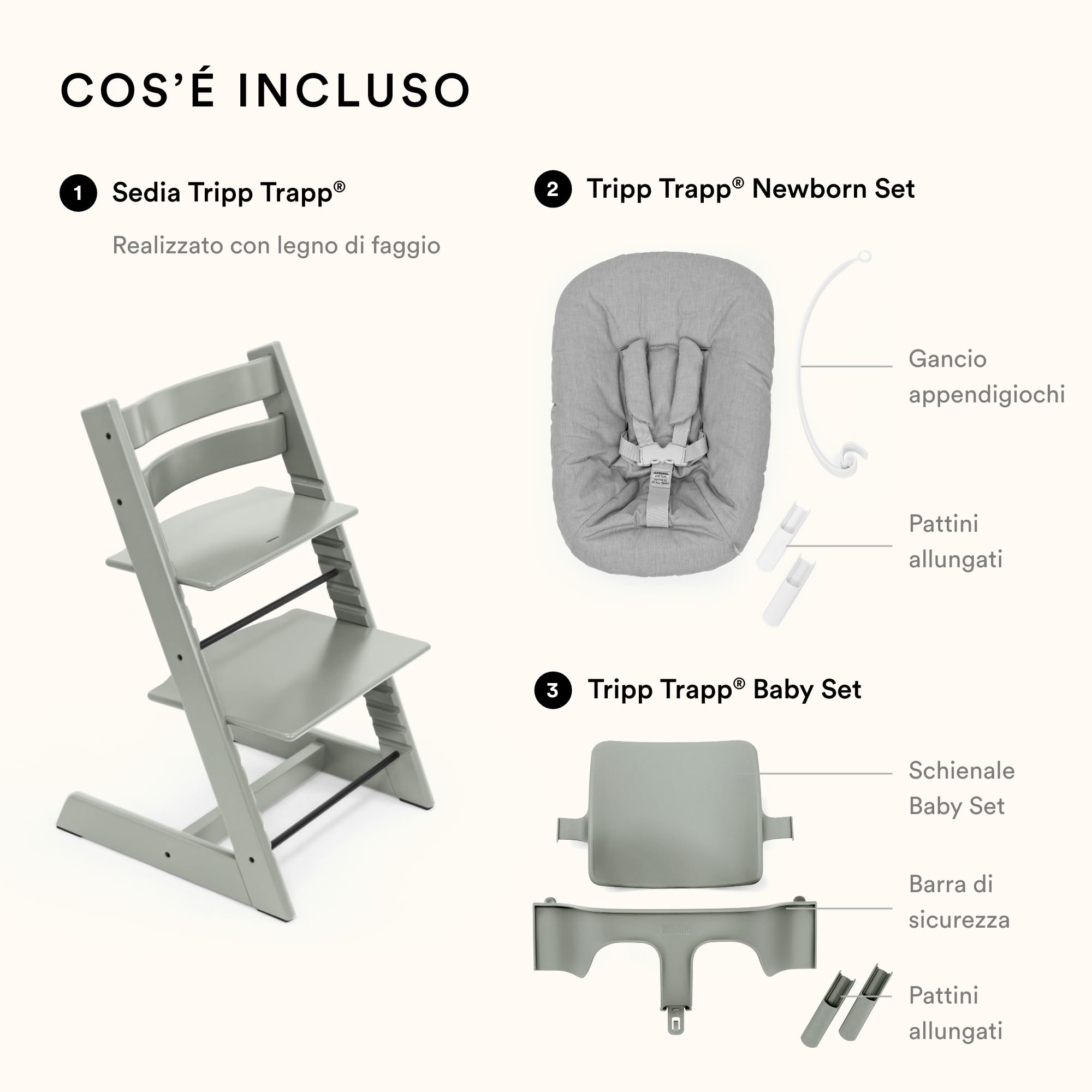 Sedia Stokke Tripp Trapp con Newborn Set e Baby Set, Glacier Green - Design sicuro, regolabile ed ergonomico