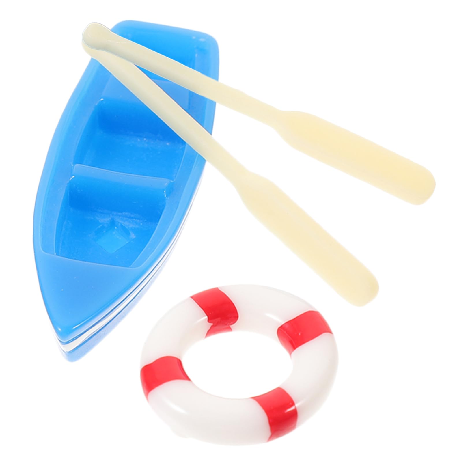 1 Set Mini Boat Decor Set Micro Landscape Decorations with Paddle and Life Ring for Desktop Aquarium Garden and DIY Projects
