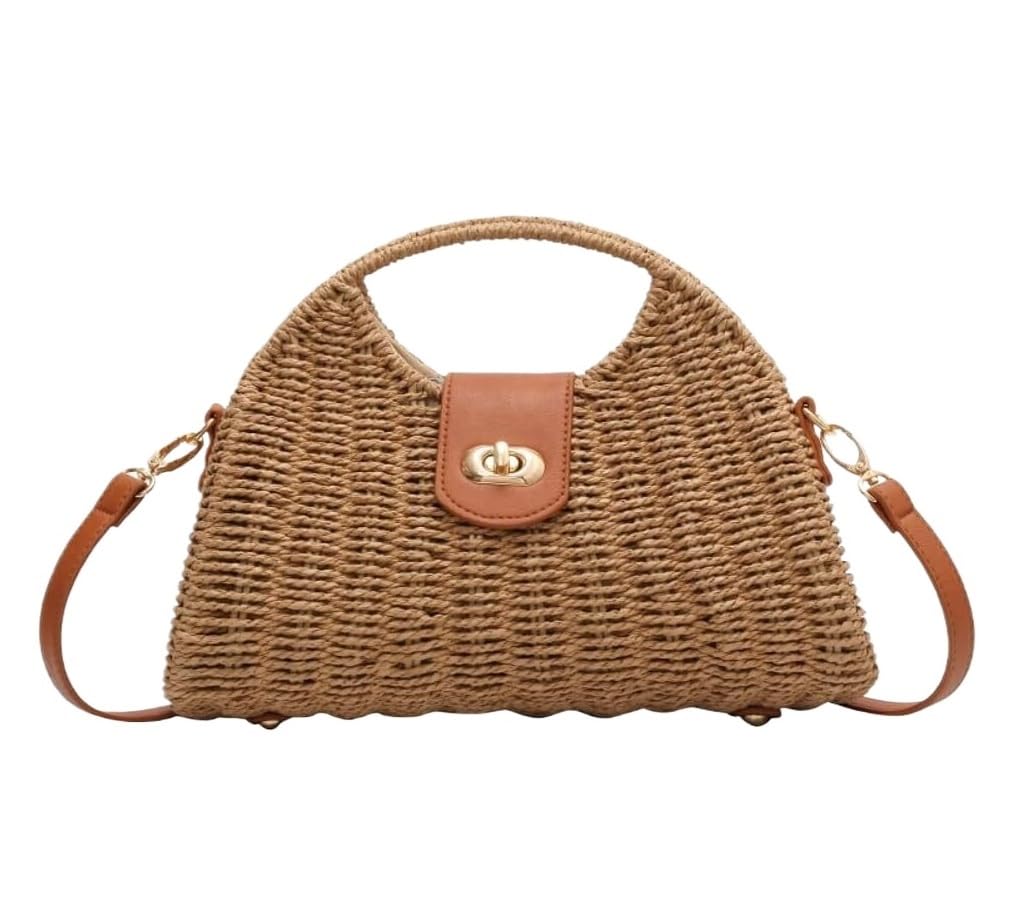 Korbtaschen Damen Sommer-Strohtasche für Damen, handgewebte Handtasche mit Top-Griff, Umhängetasche Sommer Strand Geldbörse (Color : B, Size : 28 * 16cm)