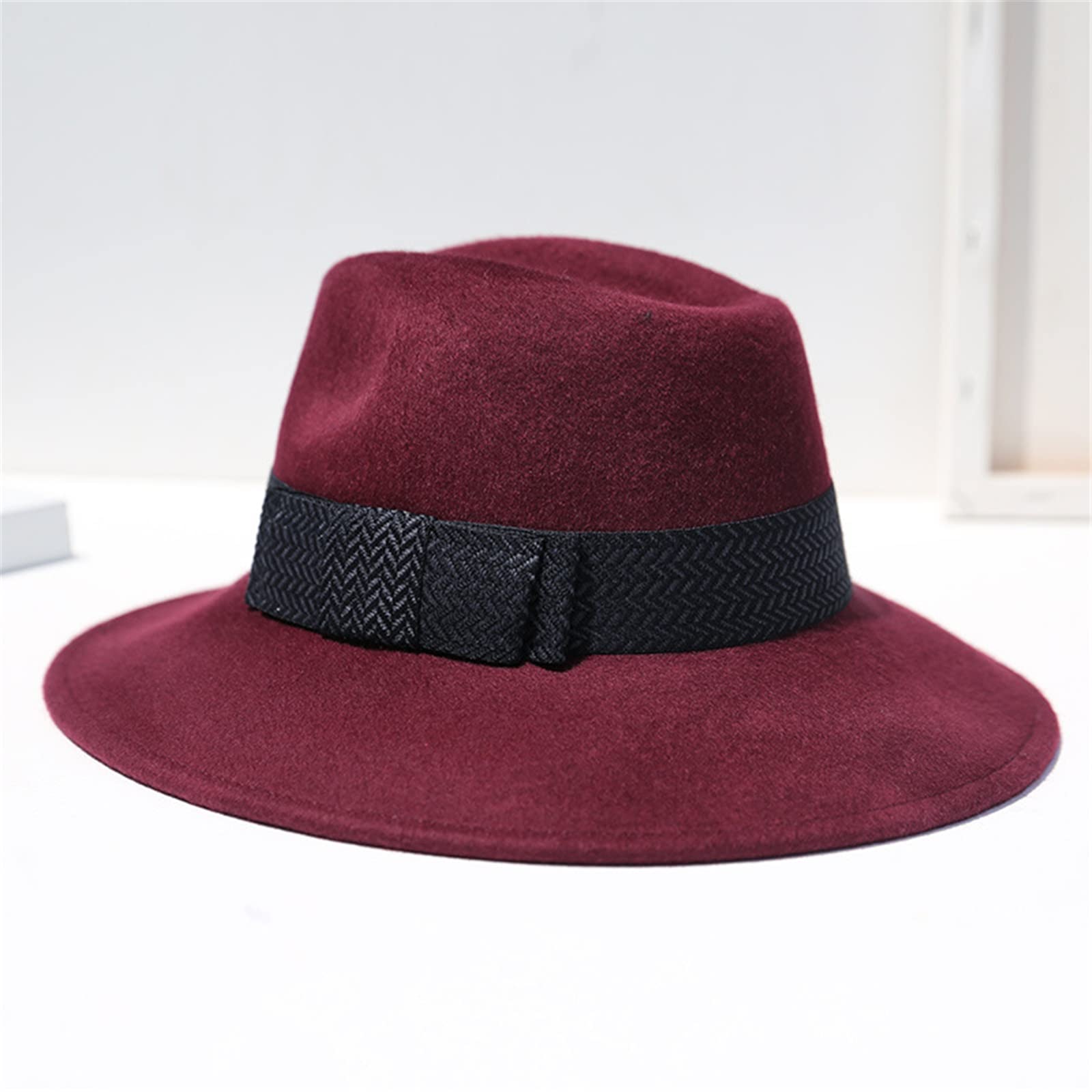 ZYC Cappelli Fedora in Lana per Le Donne Cappello in Lana 100% Top Piatto Brim Jazz Hat Feltro Largo Cappello da Corn Cuoio Cintura Cinghia Superiore Cappello Autunno Inverno,Rosso
