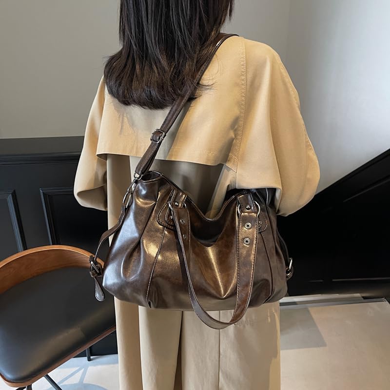 Vegan Leather Tote Bags for Women Punk Style Hobo Bag Vintage Purses and Handbags with Adjustable Strap