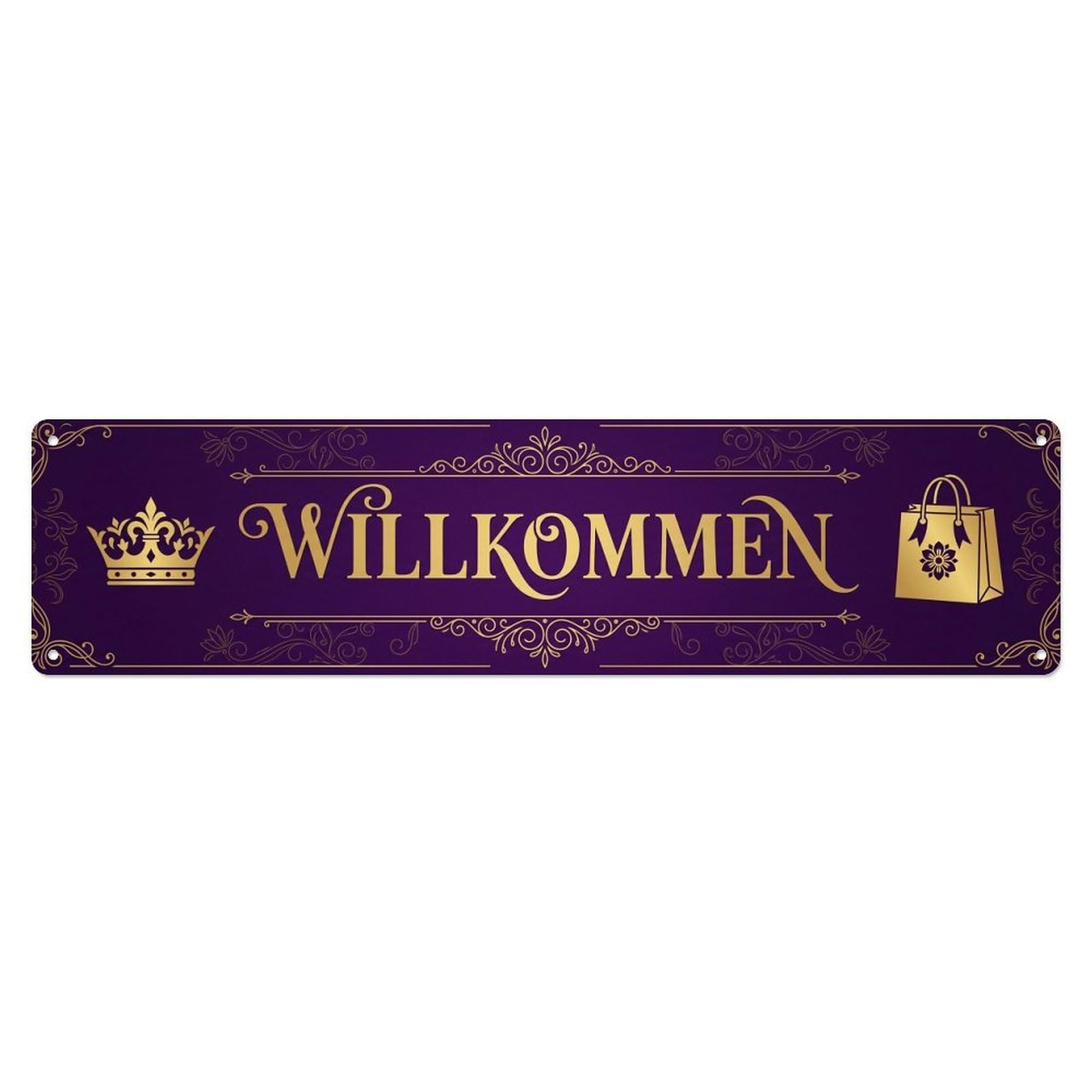 Royal Purple Luxury Boutique Fashion Welcome Metal Tin Sign Plaque Wall Decor for Cafe, Club Bar, Office, Home Garden Metal Poster 4x16Inch