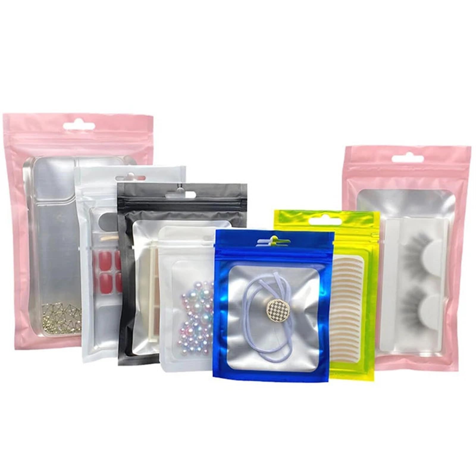 sacchetti con chiusura a zip, Confezione da 50 sacchetti con chiusura a zip in alluminio piatto, autosigillanti, di diverse dimensioni(9x16cm)