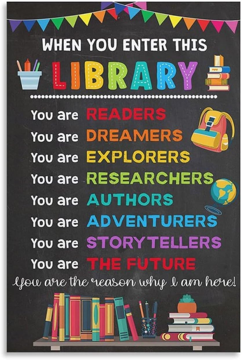 Colorful Library Rules Poster When You Enter This Library School Library Wall Sign Poster Wall Decor Metal Tin Sign Chic Art 8x12 Inch