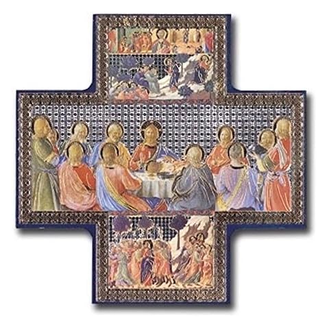 Biblegifts Last Supper Cross Shaped Gold/Silver Metallic Picture Hanging Icon Style 6" x 6" Jesus & Disciples Cover