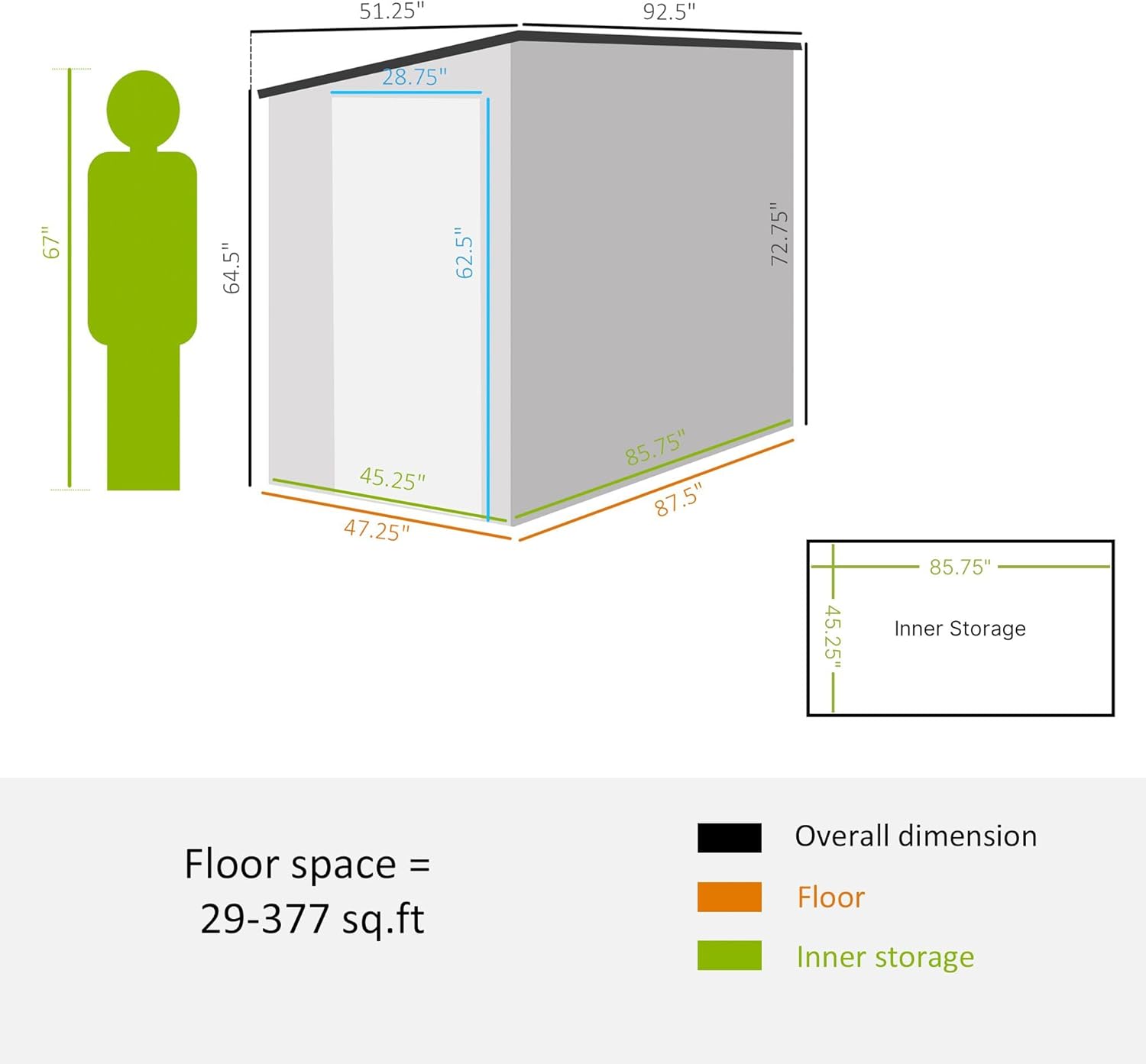 4x8 Sturdy Corrosion-Resistant Galvanized Metal Lean-to Structure Garden Storage Unit Featuring Lockable Doors Ventilation Vents Gray