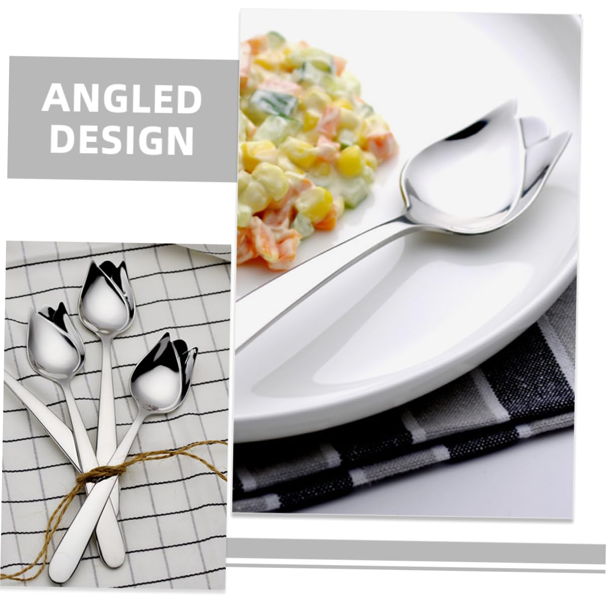 FRCOLOR 8pezzi Cucchiaio Curvo Ergonomico Inossidabile Per Anziani Da Utensili Per Alimentazione Autonoma Design Angolato Per Facilità Uso Letto