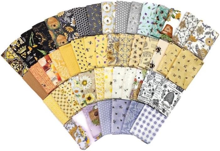 10 Fat Quarters - Honey Bee Bumblebee Save The Bees Apiary Beekeeper Honey Comb Hive Skep Beekeeping Beeswax Insects Quality Quilters Cotton Assorted Fat Quarter Bundle M229.03