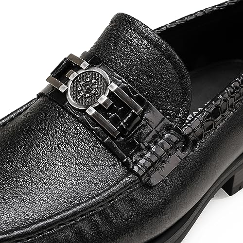 Mens Leather Penny Loafers, Classic Crocodile Printed Business Dress Shoes with Metal Buckle Slip on Penny Shoes for Mens2