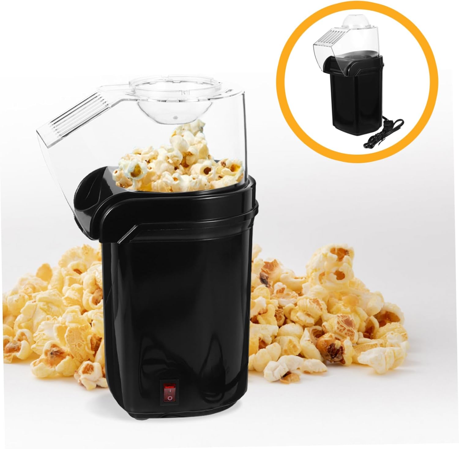 Mini Electric Hot Air Popcorn Automatic Kernel Corn Maker for Home Movie Nights Party Snack Healthy Compact Portable Black