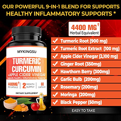 9-In-1 Turmeric Curcumin Capsules With Apple Cider Vinegar, Ginger - 4400Mg Per Capsule - 95% Curcuminoids For Healthy Inflammatory Support - 2 Months Supply #TOP5