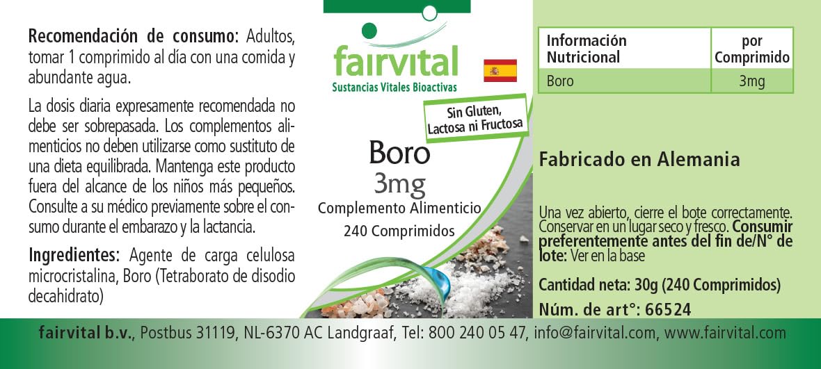 Fairvital | Bor 3mg – 240 tabletek – 3mg na tabletkę – łatwe do połknięcia – sprawdzona jakość i wysokie dawki – 100% wegańskie – wyprodukowane w Niemczech