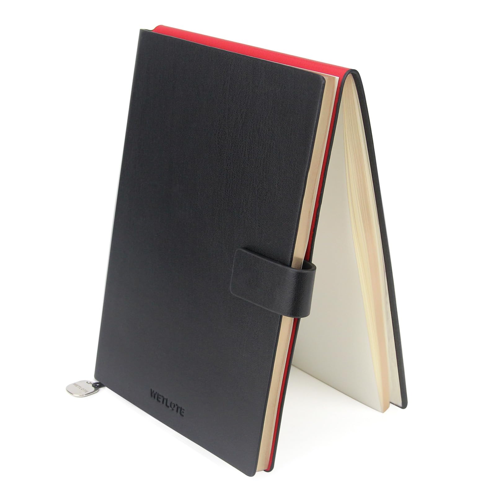 WETLOTE A5 Hardcover Notebook, Leather Softcover, Multifunctional Notebook, 2 Packs in One, Line + Blank, 224 Pages, for School, Office, Travel, 14 x 21 cm, Horizontal (Black + Red)