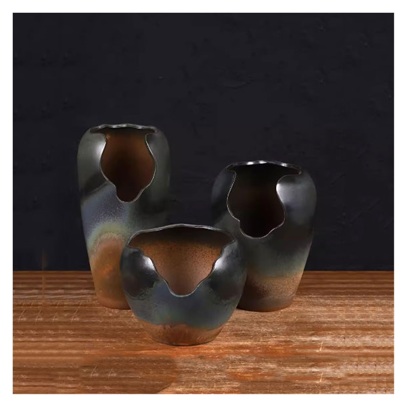 Doniczka Doniczka ceramiczna dużego kalibru do kontroli soczystych korzeni Vintage półmisek na mięso z szorstkiej ceramiki Doniczki(B-style three piece set)
