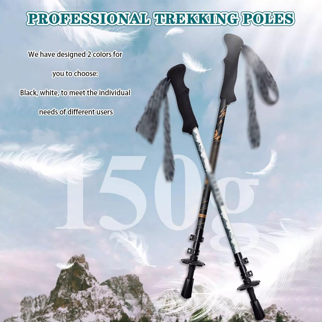 Carbon Fiber Durable Walking Stick, Aluminum Alloy Flip Lock, Non-Slip EVA Grip Trekking Stick, for Camping, Traveling(White Color)