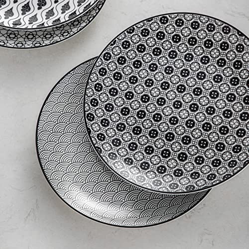 Vancasso Haruka Ceramic Dinner Plates 10 Inch, Round Salad Plates Fit Steak Fruit Pasta Pancake, Microwave, Oven, Freezer And Dishwasher Safe, Set Of 4, Japanese Plates Black And White #TOP6