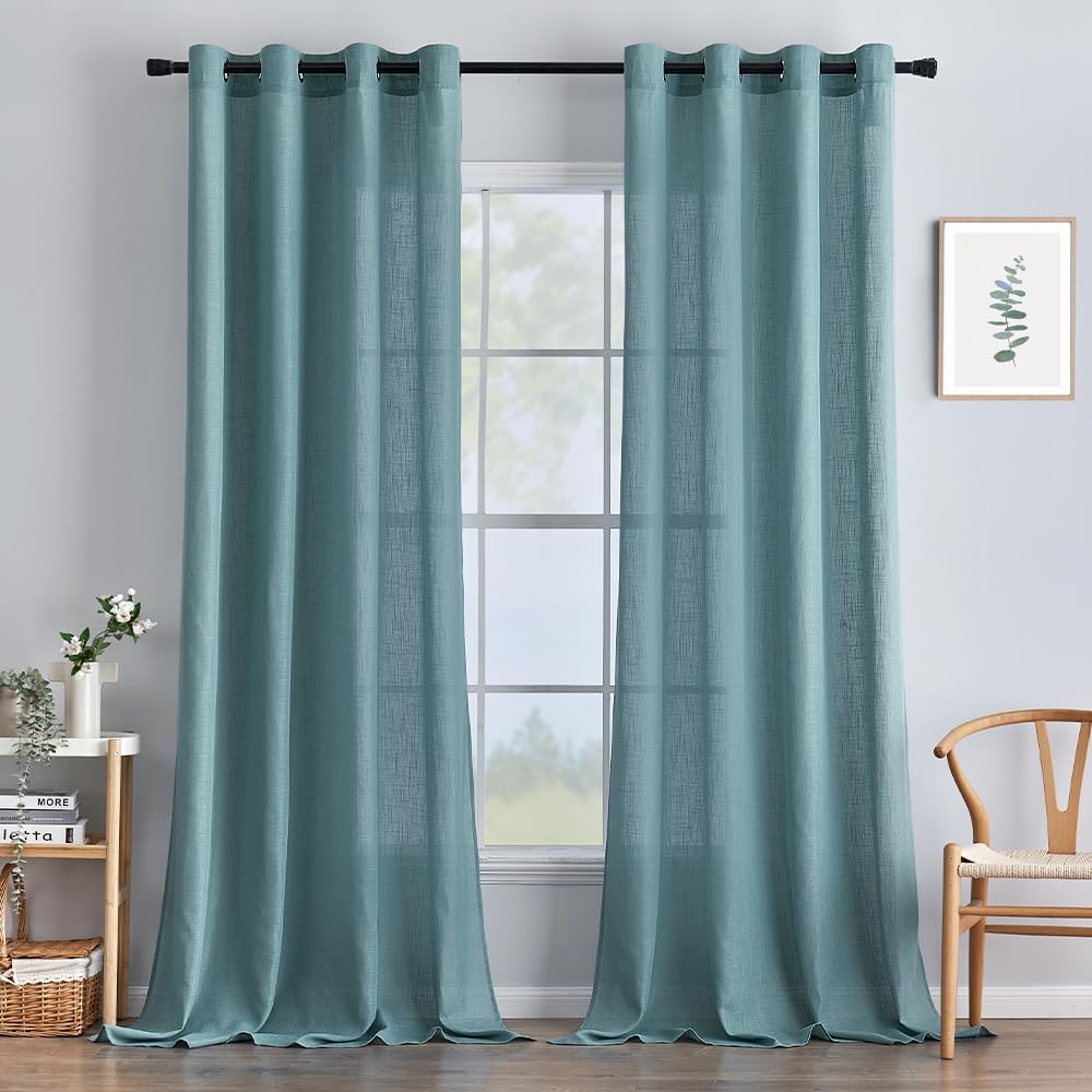 MIULEE Cortinas de Interior Cortina de Salón Lino Visillos Ojales Ventana Cortina de Panel Traslúcido Cortinas de Cocina Modernas Transparentes Dormitorio Comedor Azul 140 x 215 cm