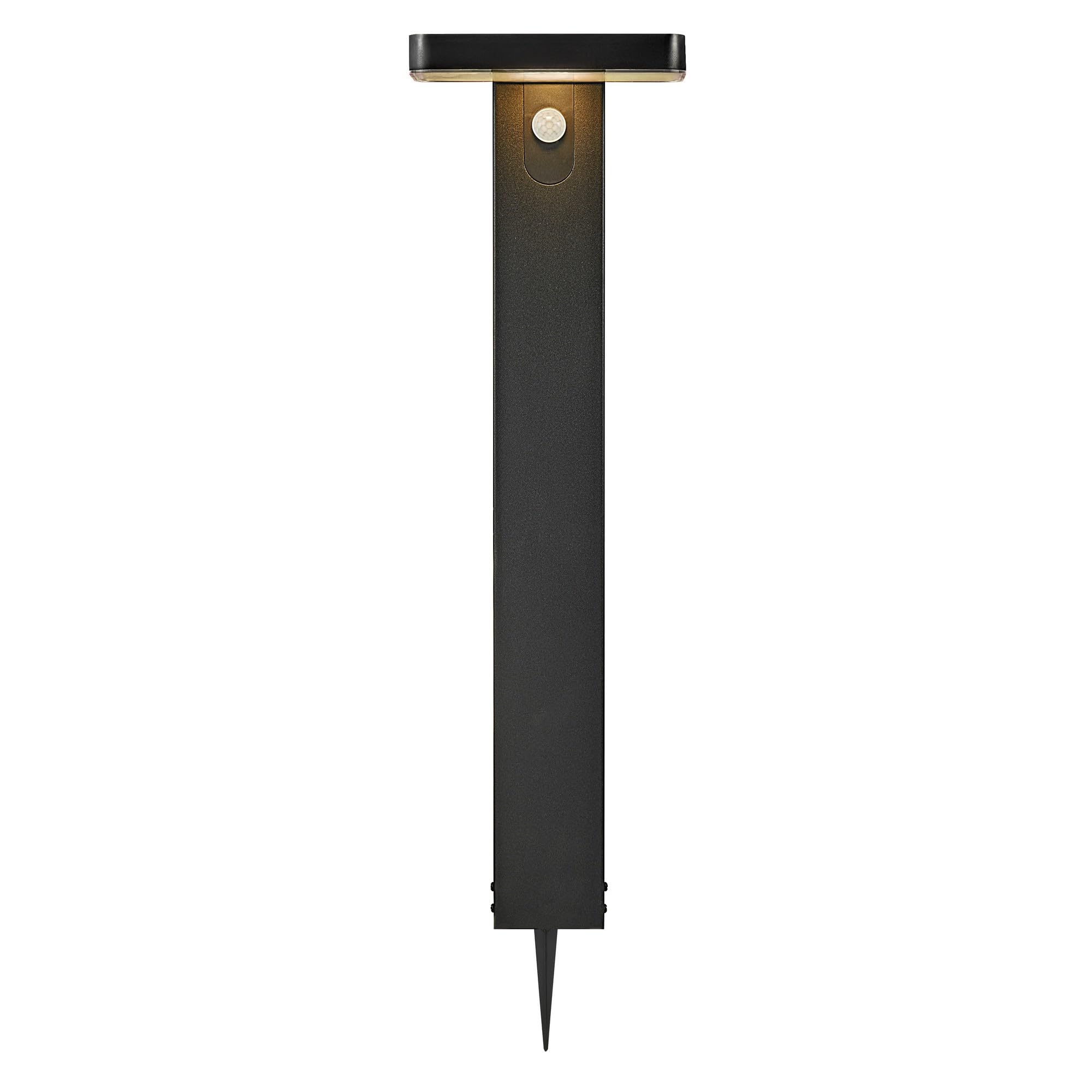Nordlux RICA SQUARE SOLAR Pollerleuchte 2er-Set – Solarbetrieben mit Bewegungssensor, IP44 Outdoor, 3000K Warmweiß, 380 Lumen, Kabellos mit Erdspieß, Schwarz – Ideal für Gartenwege & Beete