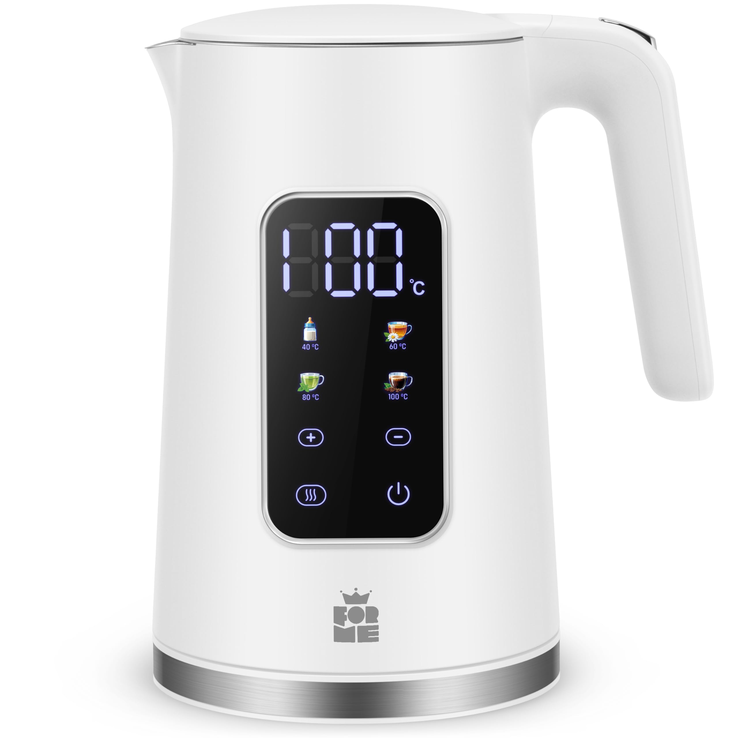 ForMe Edelstahl Wasserkocher 1,7 L mit Temperatureinstellung Temperaturwahl 40-100°C I LED Digitale Temperaturanzeige I Temperatur Einstellbar Kessel I Teekanne Teekessel Warmhaltefunktion I BPA Frei