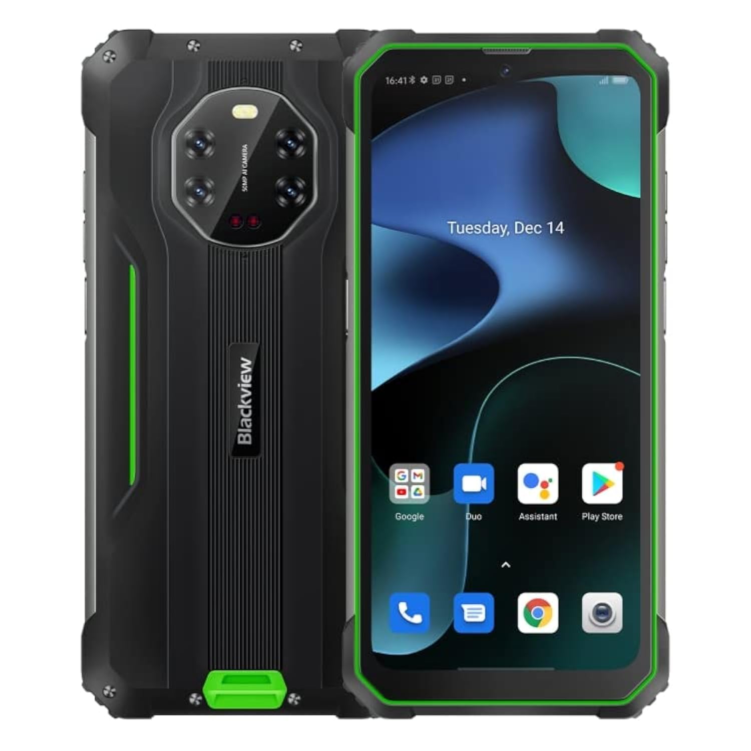 Blackview BV8800 Rugged Phone, IR Night Vision Camera, 8GB+128GB Triple Back Cameras, Waterproof Dustproof Shockproof, 8380mAh Battery, 6.58 inch Android 11.0, 4G(Black) (Green)
