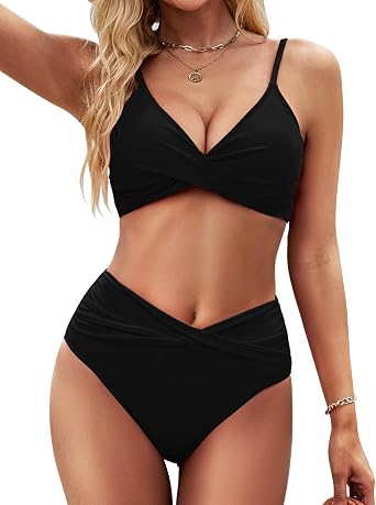Women Two Piece Swimsuit Twist Front High Waisted Bikini Sets