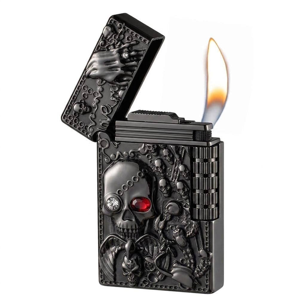 Premium Metal Skull Lighter, Vintage Retro Antique Style Pocket Cigarette Lighter for Smokers, Refillable Luxury Design, Ideal Gift-image-15