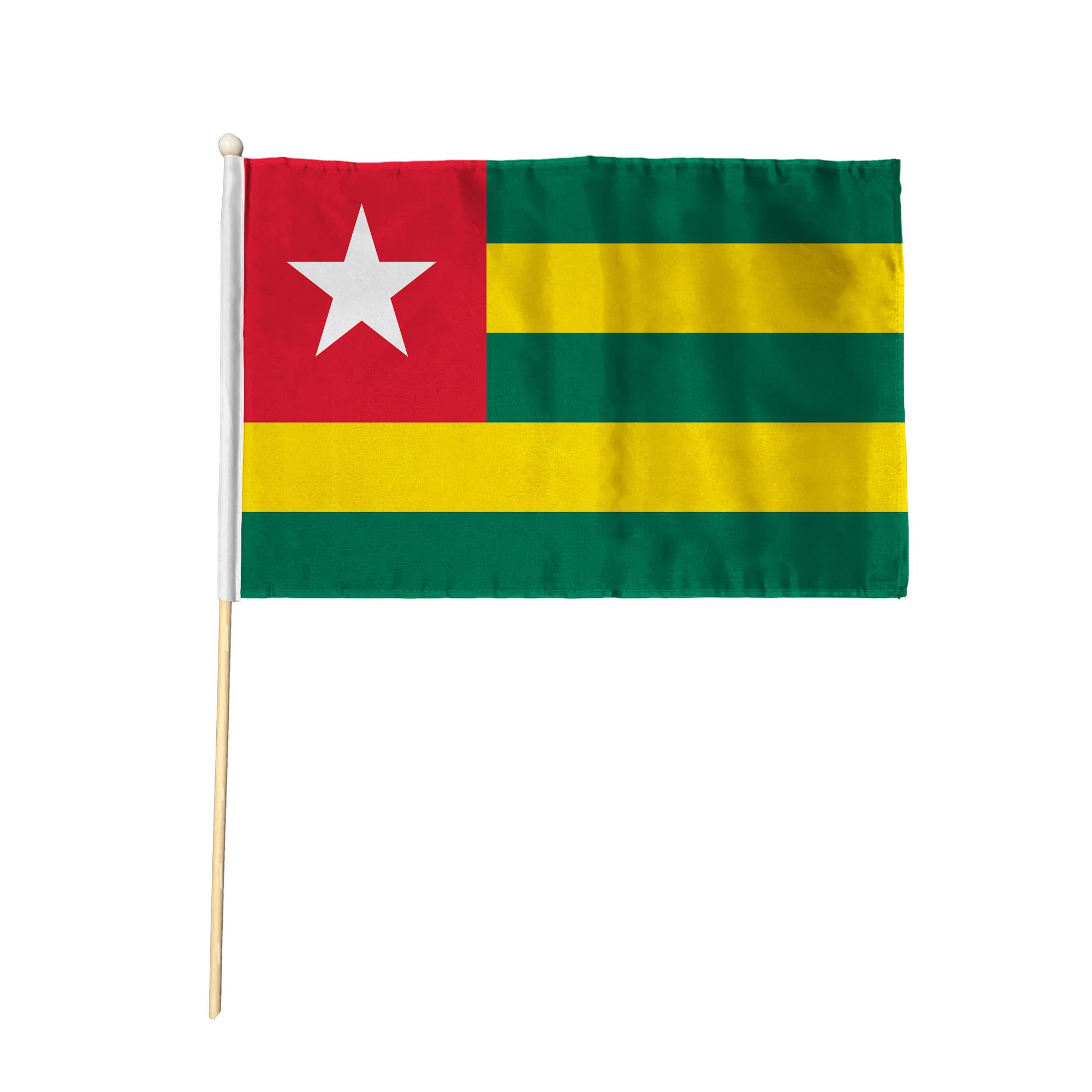 Flagtex Togo Pack of 6 Hand Waving Flag (9x6 Inch) - Premium Wooden Stick Hand Flag with Natural Wood Pole Togolese National Flag for Events Celebrations International Sports Cultural Displays