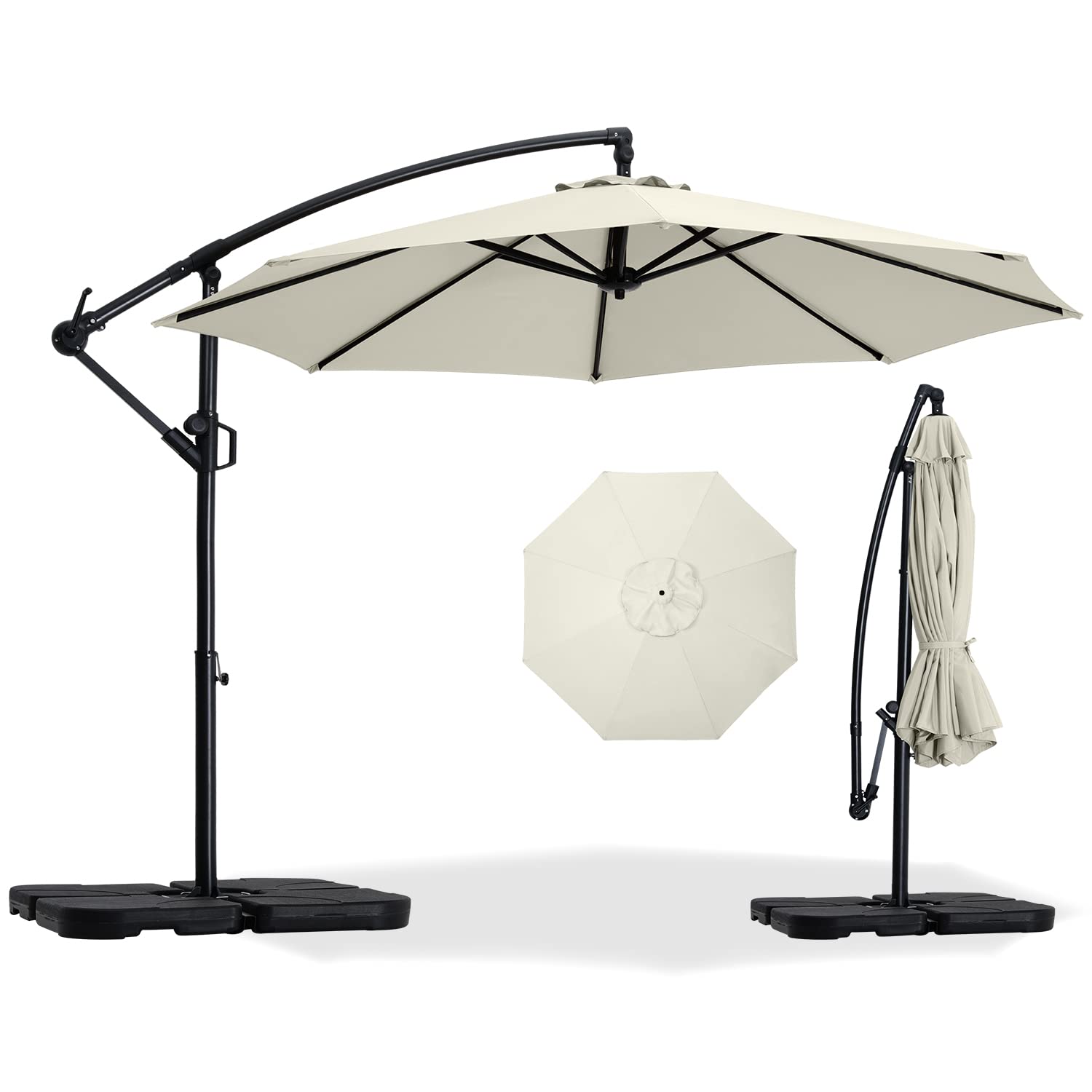ABCCANOPY 10FT Cantilever Umbrella Offset Patio Umbrellas?Hanging Patio umbrella With Cross Base & Crank,Outdoor Umbrella for Garden,Deck,Pool,Yard (Light Beige)