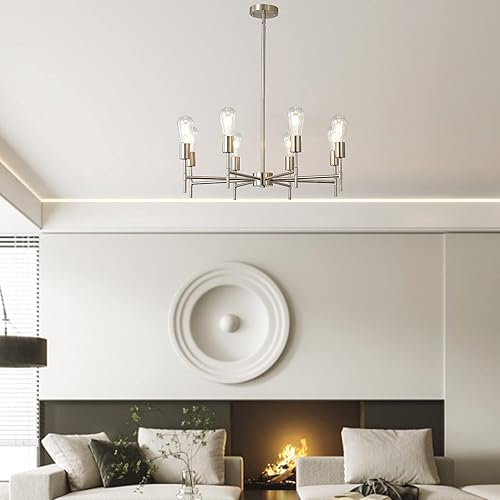 Miniatura 4 de XILICON Lámpara colgante industrial de níquel cepillado Sputnik de mediados de siglo, 8 luces, lámpara de techo vintage