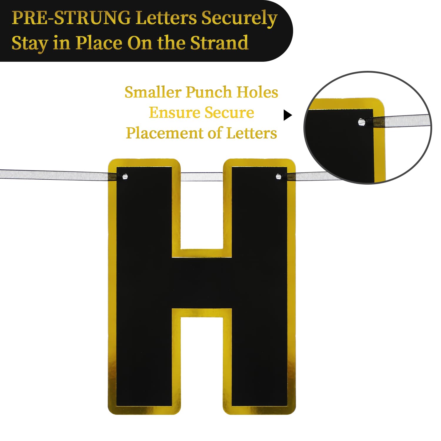 Bannière « Happy Birthday » - 200 X 110 Cm - Grande Taille - Bannière « Happy Birthday » - Bannières De Fond Noires Et Dorées - Décorations De Fête D' Anniversaire