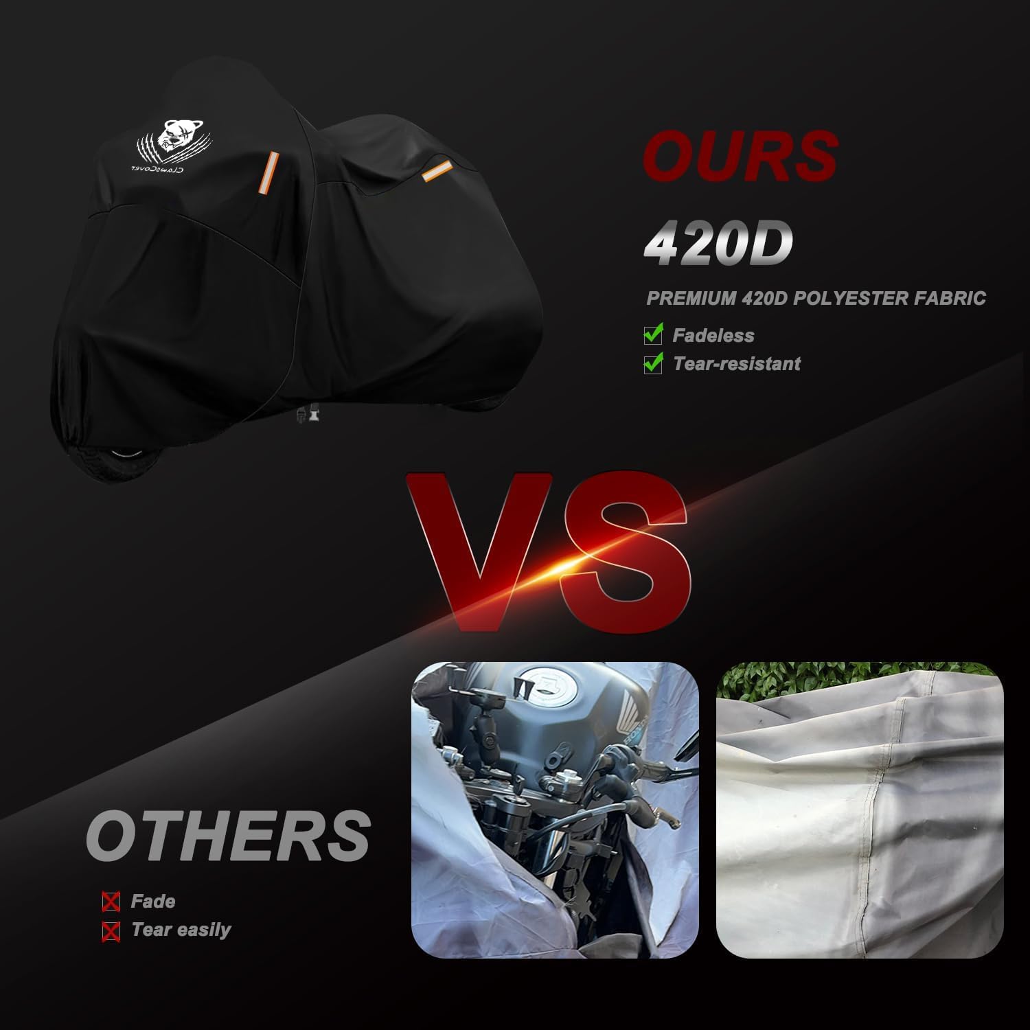 Motorcycle Covers Waterproof Outdoor Heavy Duty Street Glide Goldwing Cruiser Touring Bike Cover Fit for Harley Davidson Honda Indian Yamaha, All Weather Protection,116" Lx 47.2" Wx55 H-ClawsCover
