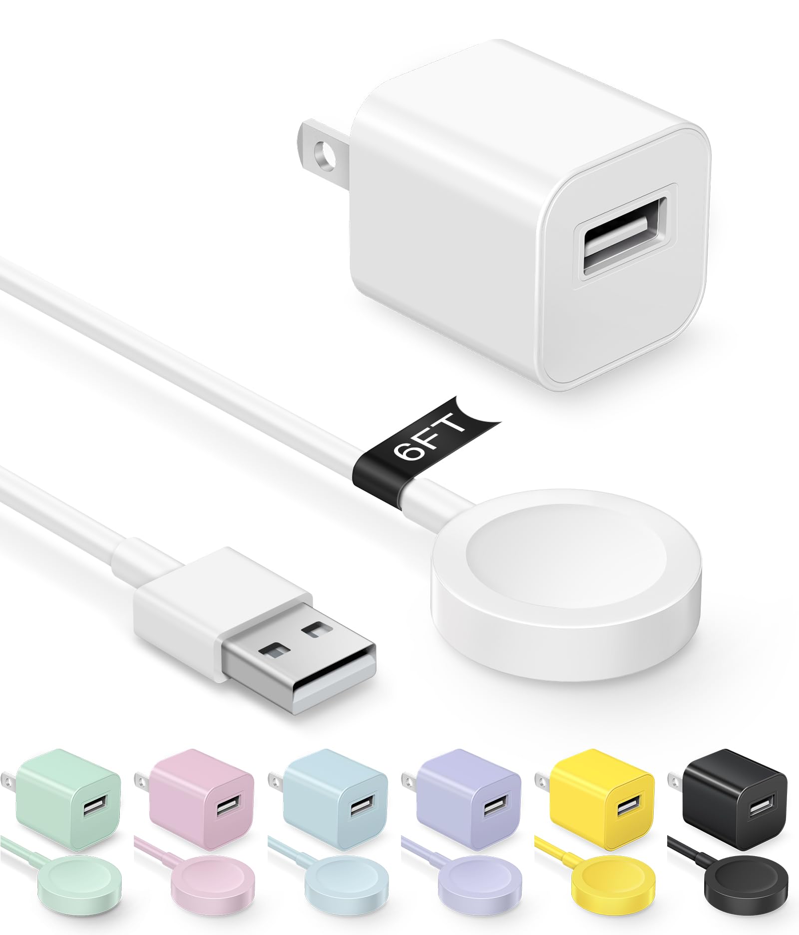 for Apple Watch Charger Fast Charging, 6FT USB A iWatch Charger, White | Fast Charging Magnetic Long Wall Plug/Charger Block Portable Travel Essentials Series 11/10/9/8/7/6/5/4/3/2/1/SE/SE2/SE3