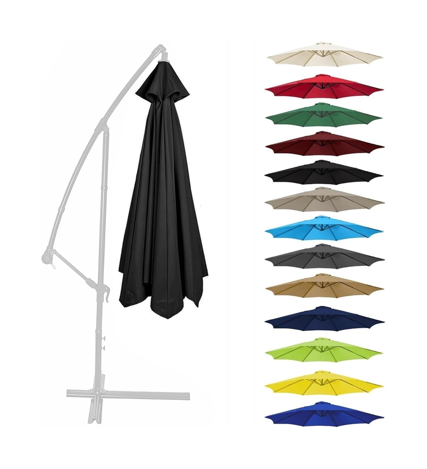 Replacement Parasol Canopy, Replacement Canopy For Umbrellas UV50 Cover Multicolor Multiple Sizes(Black,2.7m 6 ribs)